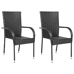 vidaXL Chaises empilables d'extérieur - Lot de 2 en résine tressée noir