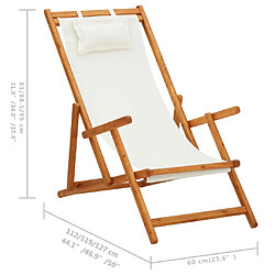 vidaXL Chaise pliable de plage - Bois d'eucalyptus solide et tissu Crème pas cher