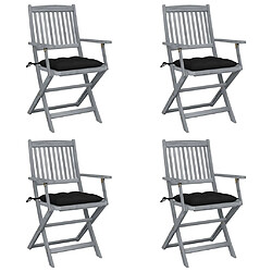 vidaXL Chaises pliables - Coussins noirs Chaises de jardin - Acacia - Finition grise - Bois durable - Lot de 4