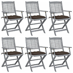 vidaXL Lot de 6 chaises pliables d'extérieur avec coussins bois d'acacia