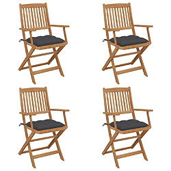 vidaXL Chaises pliables de jardin lot de 4 Chaise pliante - Bois d'acacia - Coussins anthracite inclus - Facile à ranger
