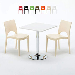 GRAND SOLEIL Table Carrée Blanc + 2 Chaises