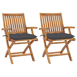 vidaXL Chaises de jardin Bois de teck avec coussins anthracite - 2 pcs