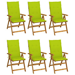 vidaXL Chaises de jardin vertes Chaises de jardin pliables - Bois d'acacia - Coussins inclus - Lot de 6