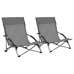 vidaXL Chaises plage pliantes - Lot de 2 - Tissu Gris