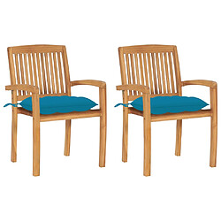 vidaXL Chaises de jardin teck - Lot de 2 avec coussins bleu clair