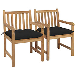 vidaXL Chaises de jardin - Lot de 2 et coussins noir Chaise de jardin - Bois de teck massif - Coussins noir inclus - 58 x 60 x 90 cm