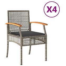 vidaXL Chaises de jardin avec coussins - Résine tressée et acacia - Gris - Lot de 4