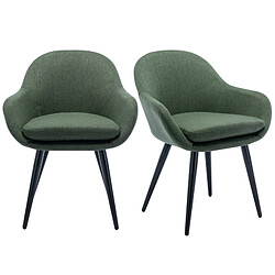 Moloo CANCUN-Chaise scandinave tissu vert forêt pieds métal noir (x2)