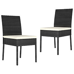 vidaXL Chaises de jardin résine tressée noir - Lot de 2 avec coussins