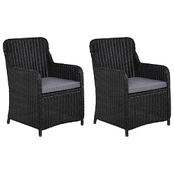 vidaXL lot de 2 Chaises d'extérieur avec coussins Résine tressée Noir 