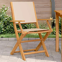 vidaXL Chaises de jardin Bois acacia massif - Lot de 2 Chaises de jardin - Bois acacia - Tissu beige - Pliantes - Accoudoirs