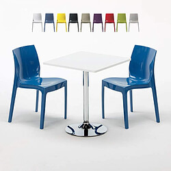 Table Carrée Blanche 70x70cm Avec 2 Chaises Colorées Grand Soleil Set Intérieur Bar Café Ice Cocktail - Bleu