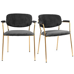 Moloo CLARA-Chaise en tissu cotelé Carbone et métal doré brossé(x2)