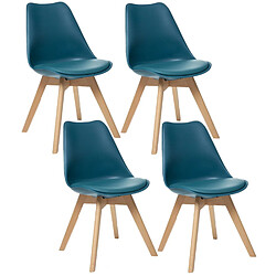 Toilinux Lot de 4 Chaises design scandinave Baya - Bleu canard