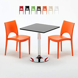 Table Carrée Noire 70x70cm Avec 2 Chaises Colorées Grand Soleil Set Intérieur Bar Café Paris Mojito - Orange