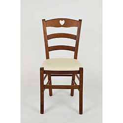 T M C S Tommychairs - Set 4 chaises Cuore pour la Cuisine et Bar, Structure en Bois Coleur Noix et Assise en Cuir Artificiel Ivoire