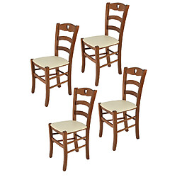 T M C S Tommychairs - Set 4 chaises Cuore pour la Cuisine et Bar, Structure en Bois Coleur Noix et Assise en Cuir Artificiel Ivoire