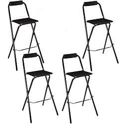 Toilinux Lot de 4 Chaises de bar pliante Louna - H. 97,5 cm - Noir