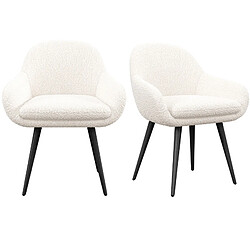 Moloo CANCUN-Chaise en tissu bouclette Ecru et pieds métal noir (x2)