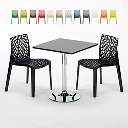 GRAND SOLEIL Table Noir et 2 Chaises Polypro