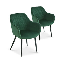 Chaise Victoria - Lot de 2 - Vert Chaises art déco - Assise en velours - Pieds en métal noir