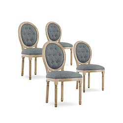 NC Lot de 4 chaises médaillon capitonnées Louis XVI tissu Gris