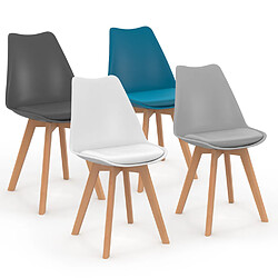 Idmarket MARKET Lot de 4 chaises SARA - Gris foncé, gris clair, blanc et bleu