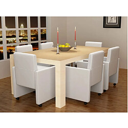 vidaXL Lot de 6 Chaises de Salle à Manger - Blanc Similicuir