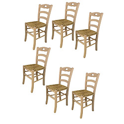 T M C S Tommychairs - Set 6 chaises CROSS structure en hêtre peindré en couleur cerisier et assise en paille