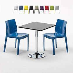 GRAND SOLEIL Table noire 70 cm et 2 chaises colorées polypro