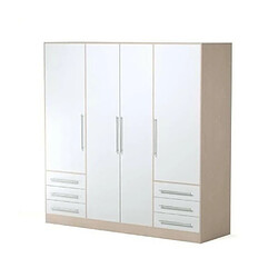 JUPITER Armoire de chambre style contemporain en bois agglomere blanc et chene - L 206,5 cm