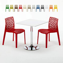 Table Carrée Blanche 70x70cm Avec 2 Chaises Colorées Grand Soleil Set Intérieur Bar Café Gruvyer Cocktail - Rouge