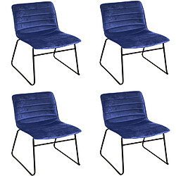 Toilinux Lot de 4 Chaises de table design velours Brooklyn - Bleu
