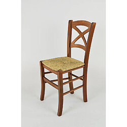 T M C S Tommychairs - Set 2 chaises Cross pour la Cuisine, Bar et Salle à Manger, Solide Structure en Bois Coleur Noix et Assise en Paille