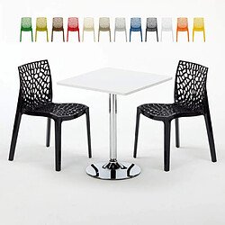 GRAND SOLEIL Table Carrée Blanc + 2 Chaises