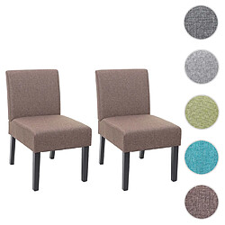 Mendler HWC-F61 - Marron Lot de 2 fauteuils lounge - Tissu polyester - Siège profond - Pieds bois de caoutchouc