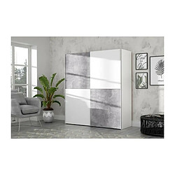 ULOS Armoire 2 portes coulissantes - Decor beton gris clair et blanc - L 170.3 cm