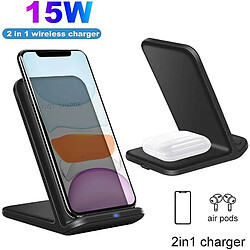 Chrono Chargeur sans fil 15W et station de charge 2 en 1 - Noir