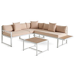 Bestmobilier salon de jardin d'angle - Blanc et beige