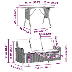 vidaXL Canapé de jardin 3 places coussins table beige résine tressée pas cher