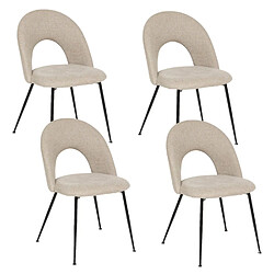 Toilinux Lot de 4 chaises pieds métal assise tissu RAVEN - Beige