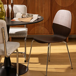 Toilinux Lot de 4 chaises pieds métal assise en bois massif OURO - Marron foncé