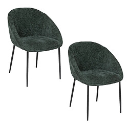 Toilinux Lot de 2 chaises en tissu chenille SELISO - Vert Cèdre