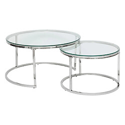 Atmosphera Ensemble de 2 tables basses gigognes en verre et inox KNEO - Argent