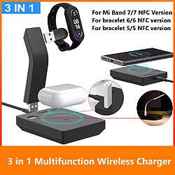 Station de charge sans fil 3 en 1 pour Xiaomi Mi Band Chargeur multifonction - PC + ABS - Charge sans fil - Compatible Xiaomi Mi Band