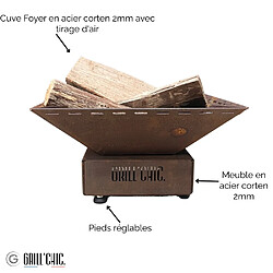 Avis Grill Chic Mini Cévenol Simple Cuve Corten - Brasero Carré