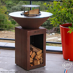 Grill Chic Cévenol Simple Cuve Corten - Brasero Rond avec Rangement Bois