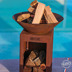 Grill Chic Auvergnat Simple Cuve Corten - Brasero Rond avec Rangement Bois