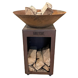 Grill Chic Auvergnat Simple Cuve Corten - Brasero Rond avec Rangement Bois
